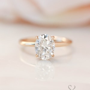 2 Carats Oval Moissanite Engagement Ring, Hidden Halo Oval Bridal Ring, Low Profile Ring, Oval Lab Grown Diamond Ring