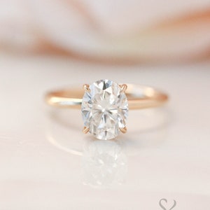 2 Carats Oval Moissanite Engagement Ring, Hidden Halo Oval Bridal Ring, Low Profile Ring, Oval Lab Grown Diamond Ring