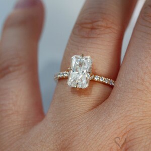 Yellow Gold Crushed Ice Radiant Cut Moissanite Engagement Etsy