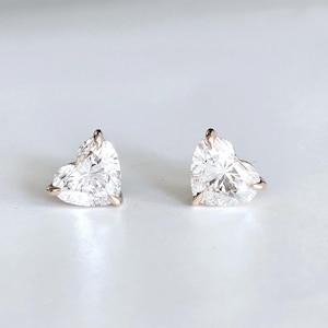 IGI Certified 2.12 Carat Heart Lab Grown Diamond Stud Earrings: 14K Rose Gold