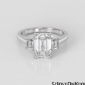 2.50 Carat Emerald Cut Lab Grown Diamond Three Stone Engagement Ring