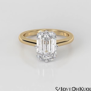 3 Carat IGI Certified D, VVS2 Emerald Cut Lab Grown Diamond Engagement Ring, Hidden Halo Two Tone Wedding Ring, Solitaire Ring
