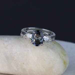Gray Spinel Bridal Set: White Gold Ring with Moissanite Accents