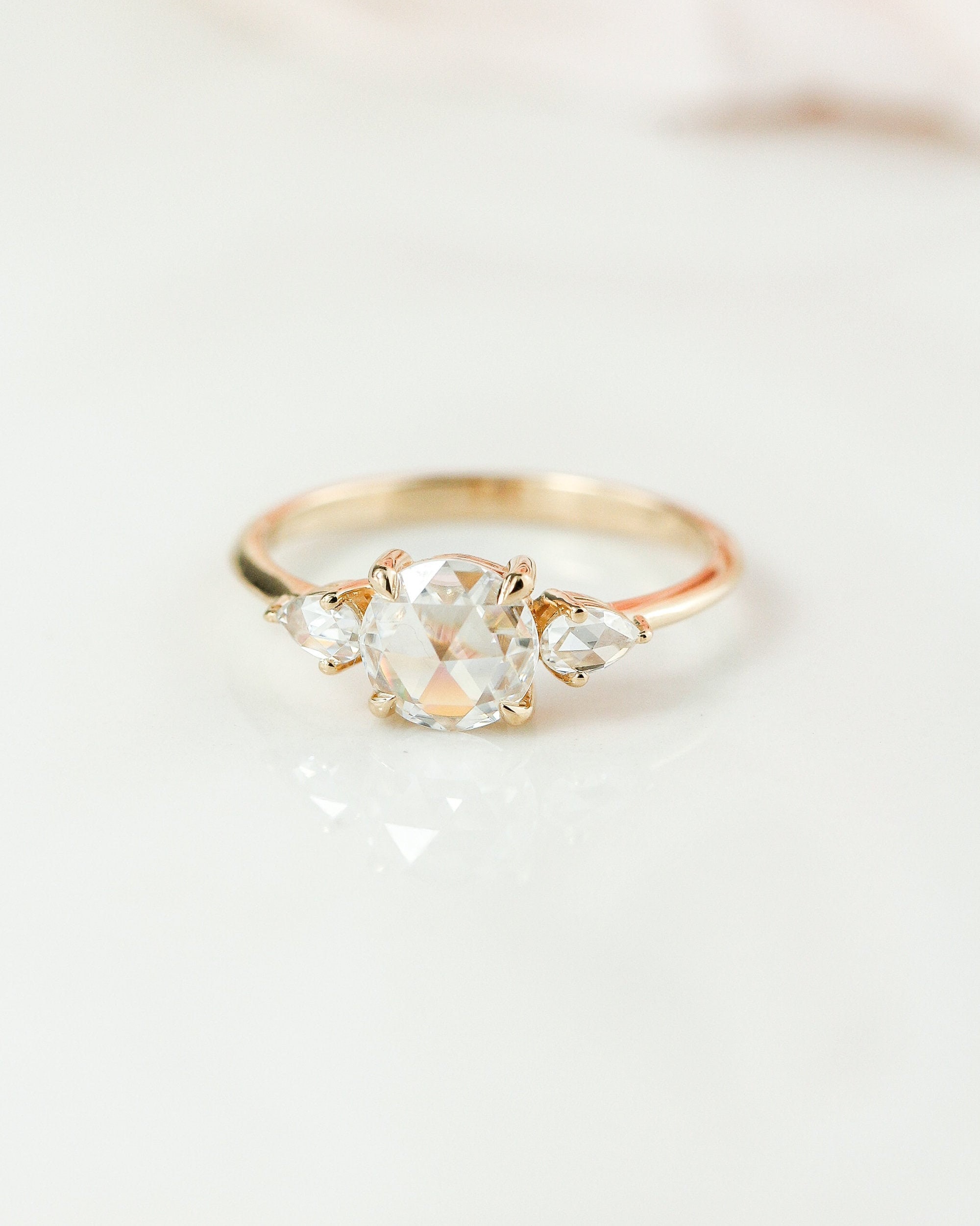 Low profile 3 cheap stone engagement ring