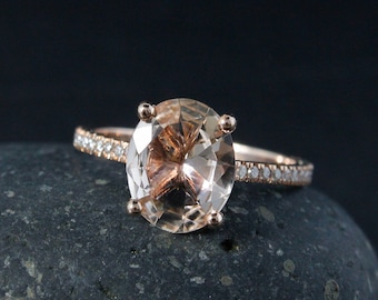 Oval Pink Morganite Engagement Ring – White Lab Grown Diamond Band