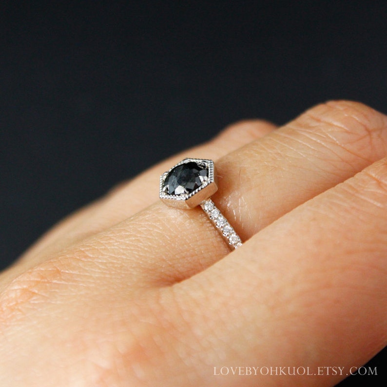Rose Cut Black Diamond Ring - Micro Pave Diamond Band - Choose Your Setting image 4