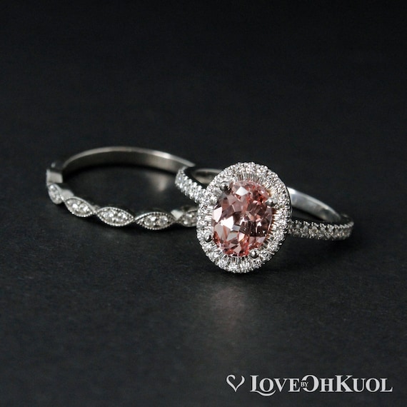 Peach champagne sapphire engagement deals ring