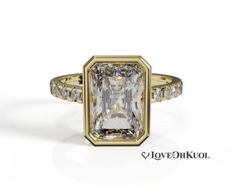 2 Carat Radiant Cut Lab Grown Diamond Engagement Ring: 14K Gold Cathedral Setting