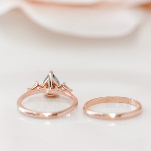 Rose Gold 3 Stone Pear Cut Grey Moissanite Engagement Ring, Grey Trilogy Ring, Alternative Bridal Ring, Boho Bridal Rings image 5