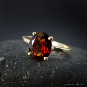 Yellow Gold Oval Garnet Ring: Red Gemstone Engagement Ring