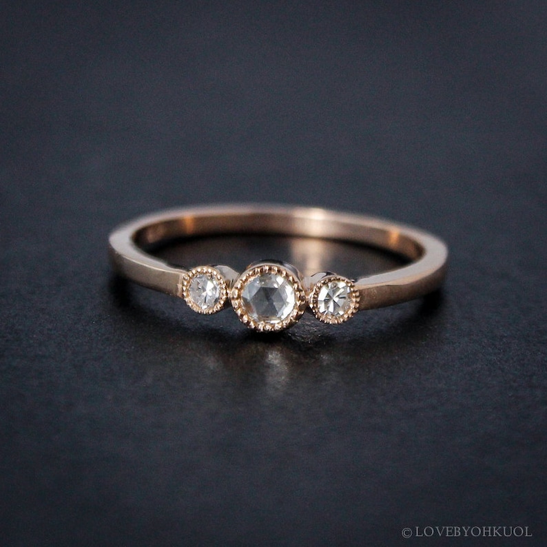 Rose Gold Diamond Ring Rose Cut Diamond Non-Traditional Engagement Rings image 1