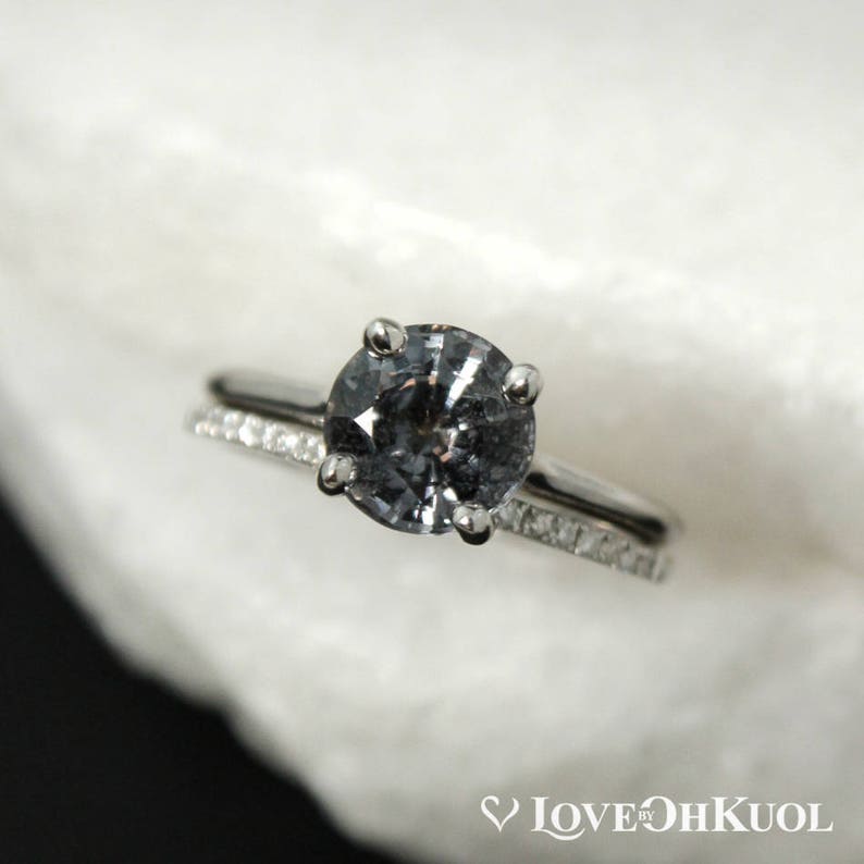 Round Grey Spinel Engagement Ring Half Eternity Diamond Etsy