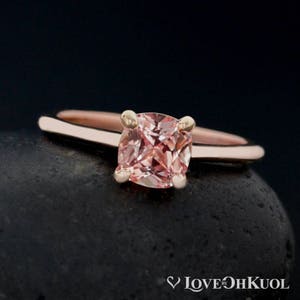 Rose Gold Peach Sapphire Solitaire Engagement Ring, Chatham Lab Created Champagne Sapphire, Prong Set