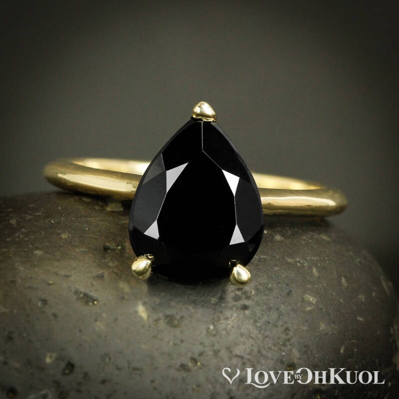 Black Tourmaline Teardrop Engagement Ring Choose Your Setting Prong Set Tourmaline