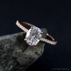 Forever One D-E-F Colorless Oval Cut Moissanite Ring - Forever One - Solitaire Engagement Ring - Rose Gold