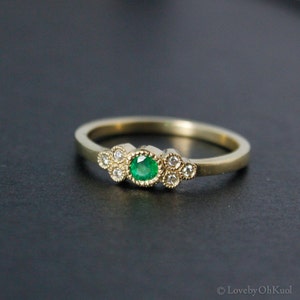 Gold Green Emerald Ring - White Diamonds - Choose Your Birthstone, Birthstone Rings