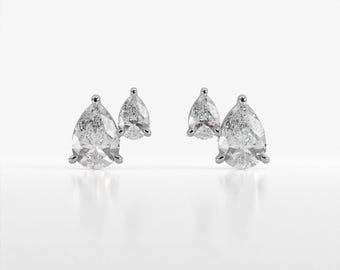 1.30 Carat Pear Lab Grown Diamond 14K Gold Stud Earrings