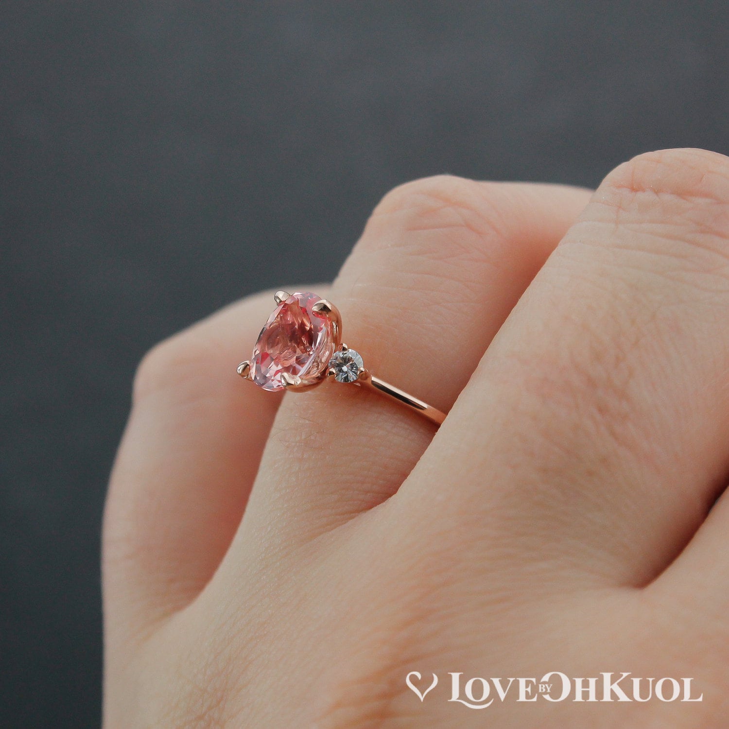 Chatham Lab Created Oval Peach Sapphire Engagement Ring Rose 