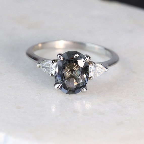 Bluish Grey Spinel - Subtle Grey Blue Spinel Engagement Ring