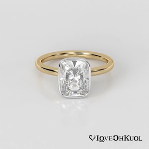 2 Carat E, VS1 Elongated Cushion Cut IGI Certified Lab Grown CVD Diamond Engagement Ring, Bezel Set, Diamond Solitaire Ring, Wedding Ring