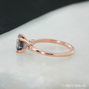 Rose Gold 3 Stone Asscher Cut Grey Spinel Engagement Ring, Spinel Diamond Trilogy Bridal Ring, Unique Engagement Ring, Alternative Wedding image 4