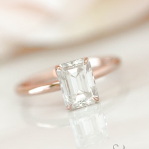 1.50 Carats Emerald Cut Lab Diamond Engagement Ring, Emerald Cut Moissanite Engagement Ring, Lab Grown Diamond Emerald Cut Ring