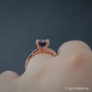 Rose Gold 3 Stone Asscher Cut Grey Spinel Engagement Ring, Spinel Diamond Trilogy Bridal Ring, Unique Engagement Ring, Alternative Wedding image 8