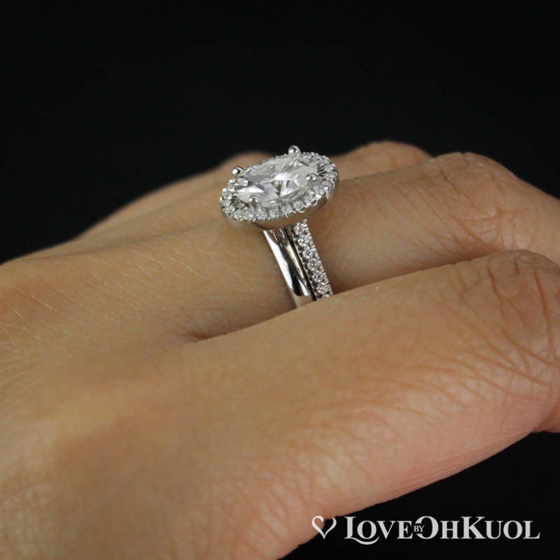 Meteorite Wedding Ring Set, Moissanite Twist Engagement Ring