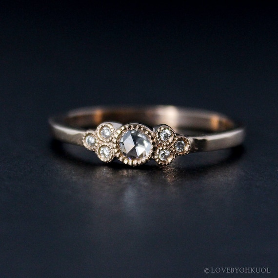 Rose Gold Art Deco Rose Cut Diamond Engagement Ring Vintage
