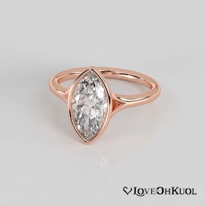 2 Carat Marquise Lab Grown Diamond Engagement Ring: 14K Gold Art Deco Split Shank