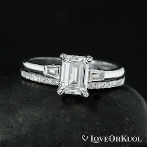 Emerald Cut Engagement Ring Forever One Moissanite Half - Etsy