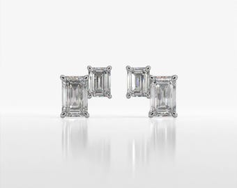 1.46 Carat Emerald Cut Lab Grown Diamond 14K Gold Stud Earrings