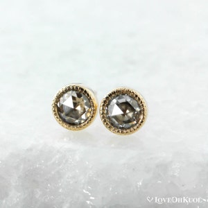 Yellow Gold Moissanite Stud Earrings: Rose Cut Dainty Earrings