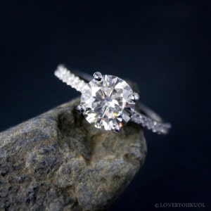 1 Carat Round Diamond Solitaire Engagement Ring: 14kt White Gold Micro Pave Band