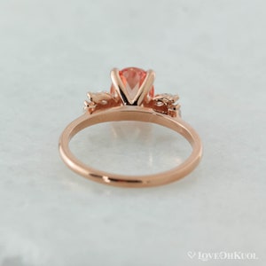 Rose Gold Oval Peach Sapphire Floral Engagement Ring, Diamond Free Sapphire Floral Cluster Wedding Ring, Prong Set Sapphire Ring image 4