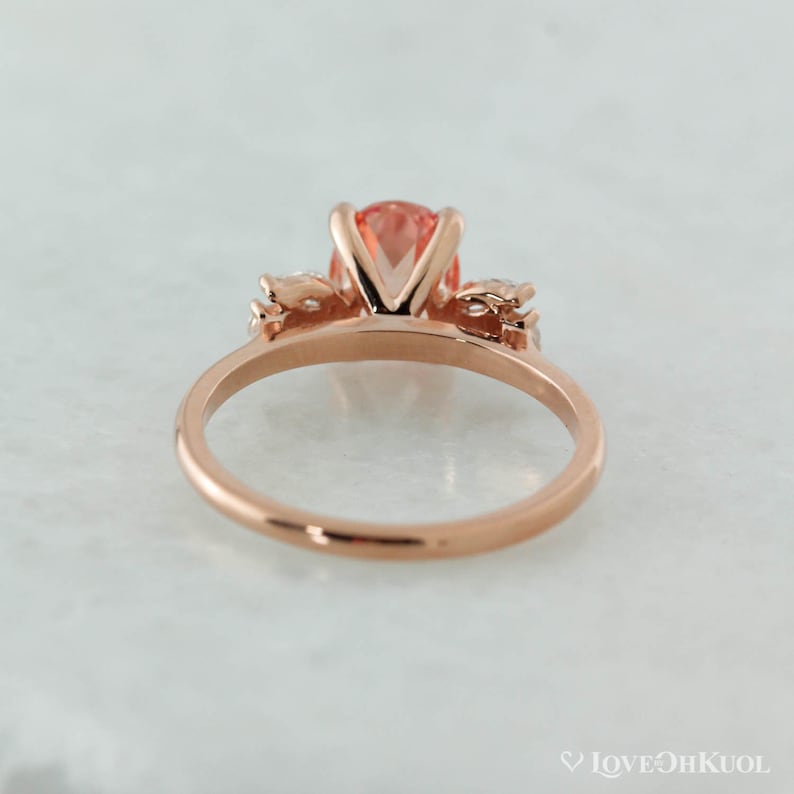 Rose Gold Oval Peach Sapphire Floral Engagement Ring, Diamond Free Sapphire Floral Cluster Wedding Ring, Prong Set Sapphire Ring image 4