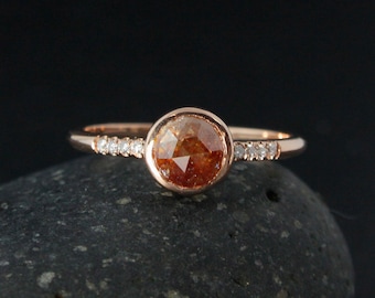 Rose Gold Rose Cut Peach Diamond Engagement Ring, Round Solitaire Wedding Ring, Anniversary Gift, April Birthstone Ring, Unique Bridal Ring