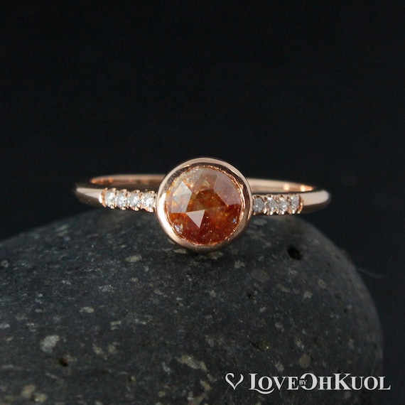 Peach Diamond Ring, 10kt Rose Gold Band, White Diamond Accents
