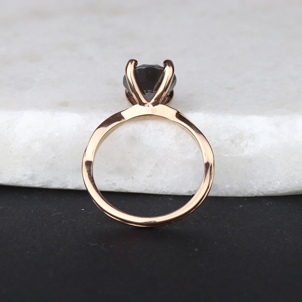 Grayson Rozell Rings 14K Rose Gold Oval Grey Spinel Solitaire Engagement Ring Unique Twist ...