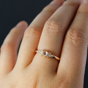 Rose Gold Art Deco Rose Cut Diamond Engagement Ring Vintage Inspired Hand Milgrain Wedding Ring 14K Rose Gold image 5