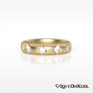 Labor gewachsen Diamant Satin Finish Ehering, dicker Ehering, Gelbgold Diamant Band, breiter Ehering, Jubiläumsring, Versprechen Ring