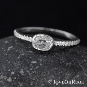 Rose Cut Diamond Ring - Rectangular Cut - Pave Diamond Band