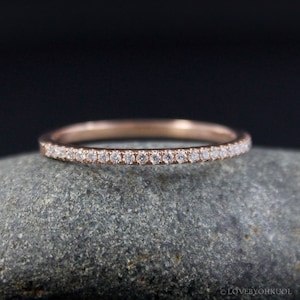 Micro Pave Diamond Wedding Band – 14kt Rose Gold - Half Eternity Band