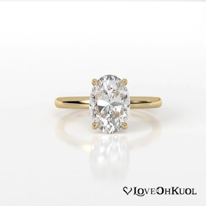 IGI Certified 2.0 Carat Lab Grown Oval Diamond Engagement Ring: 14K Gold Solitaire