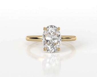 Anel de Noivado Solitário em Ouro 14K com Diamante Oval de 2,0 Quilates Cultivado em Laboratório e Certificado pelo IGI