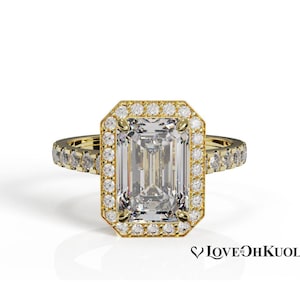 2.50 Carat D, VVS2 Emerald Cut Lab Grown Diamond Halo Engagement Ring, Art Deco Ring, Cathedral Setting, Anniversary Ring, Heirloom Ring