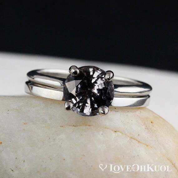 Smokey Grey Spinel Ring Grey Spinel Engagement Ring Flat Band