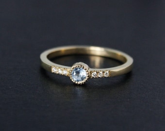 Anello in oro e acquamarina blu - Scegli la tua pietra portafortuna - Diamanti, anello minimalista