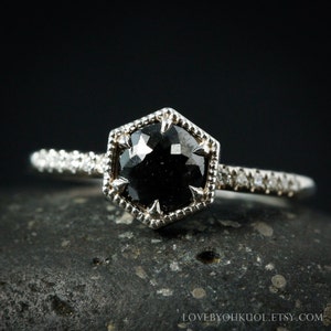 Rose Cut Black Diamond Ring - Micro Pave Diamond Band - Choose Your Setting