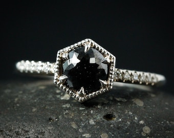 Anello con diamante nero taglio rosa - Fascia con diamanti micro pavé - Scegli la tua montatura